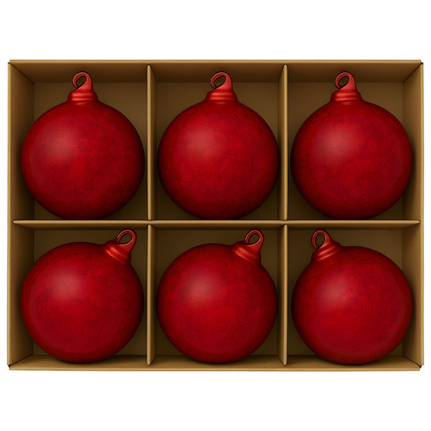 Christabelle Large Red Glass Baubles 6 Pcs with Faint Crackle Pattern Balls Christmas Tree Decoration Ornament Image 4