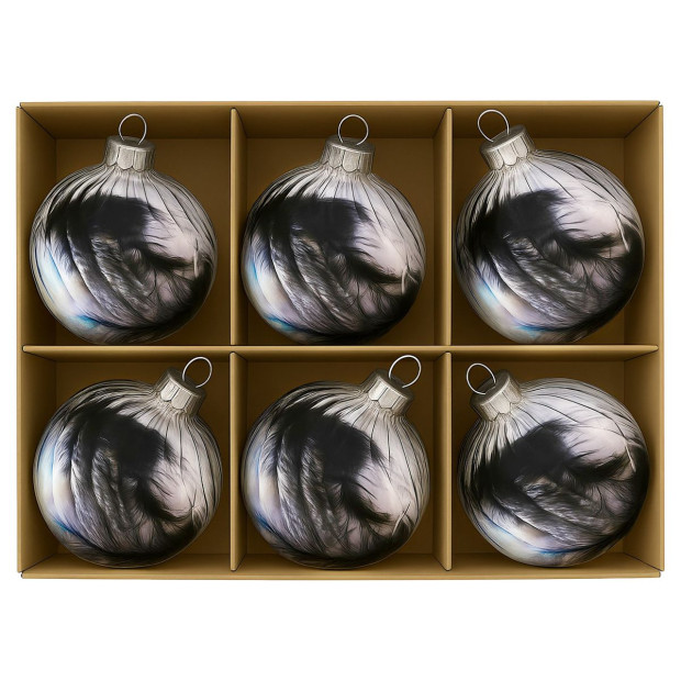 Christabelle Clear Striped Glass Baubles 6Pcs Filled with Feathers Balls Christmas Tree Decoration Ornament Image 5