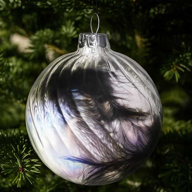 Christabelle Clear Striped Glass Baubles 6Pcs Filled with Feathers Balls Christmas Tree Decoration Ornament Image 7