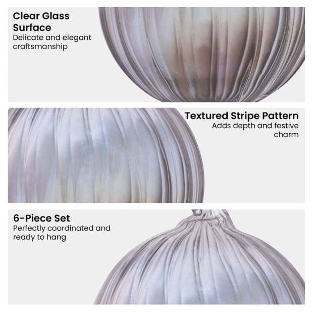 Christabelle Box of 6 Clear Glass Baubles with Stripe Pattern Image 5
