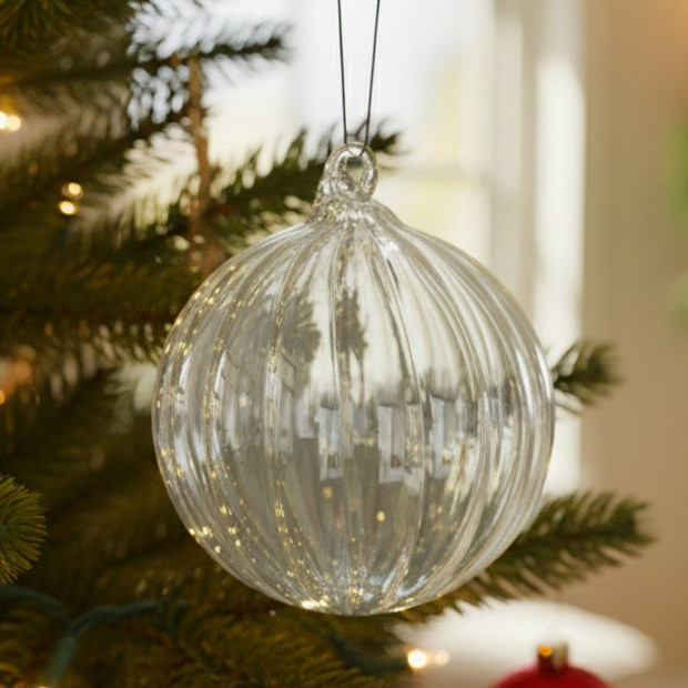 Christabelle Box of 6 Clear Glass Baubles with Stripe Pattern Image 6