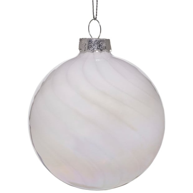 Christabelle Box of 6 White Glass Baubles with Stripe & Faint Iridescence Image 2