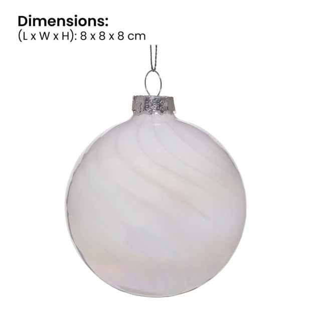 Christabelle Box of 6 White Glass Baubles with Stripe & Faint Iridescence Image 3