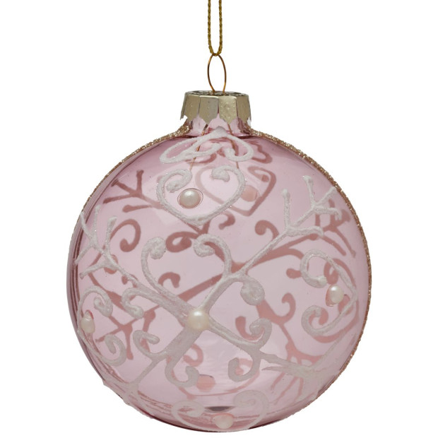 Christabelle Pink Glass Baubles 6Pcs with White Pattern & Pearls Balls Christmas Tree Decoration Ornament Image 7