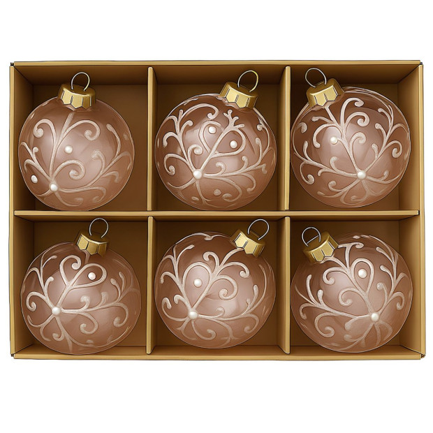 Christabelle Pink Glass Baubles 6Pcs with White Pattern & Pearls Balls Christmas Tree Decoration Ornament Image 5