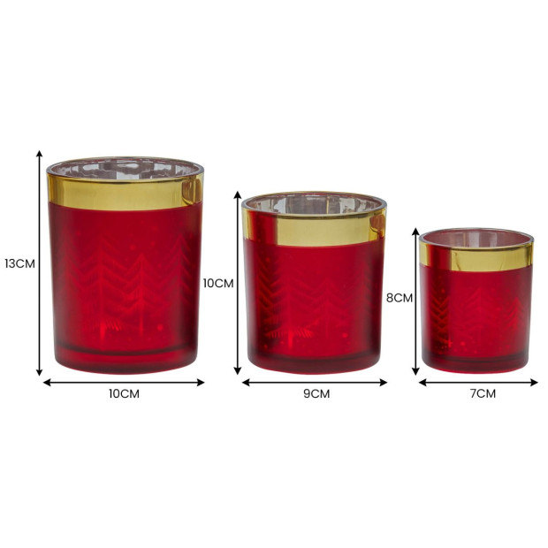 Christabelle Christmas Candle Jar Set of 3 Red and Gold Holiday Candle Holders Image 3