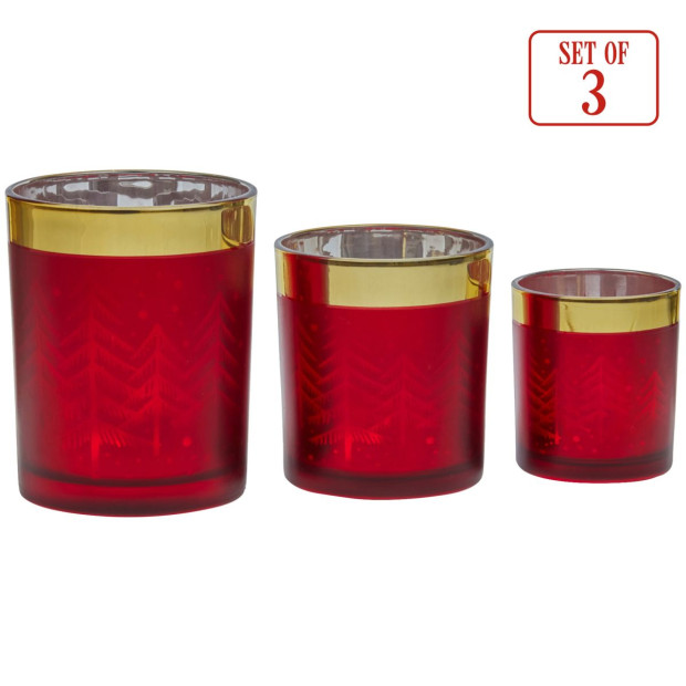 Christabelle Christmas Candle Jar Set of 3 Red and Gold Holiday Candle Holders Image 4