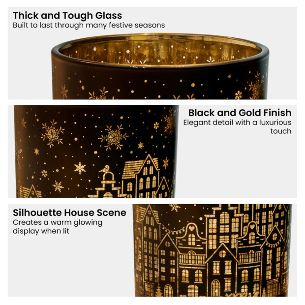 Christabelle Christmas Candle Jar Set of 3 Black and Gold Holiday Candle Holders Image 5