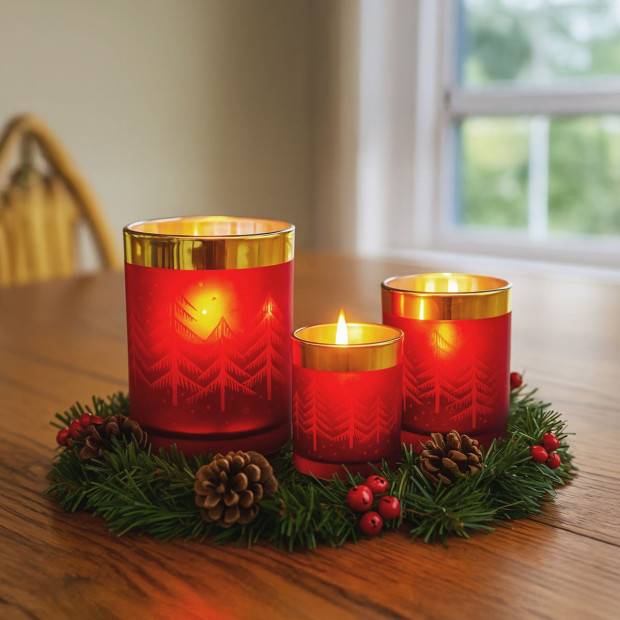 Christabelle Christmas Candle Jar Set of 3 Red and Gold Holiday Candle Holders Image 6