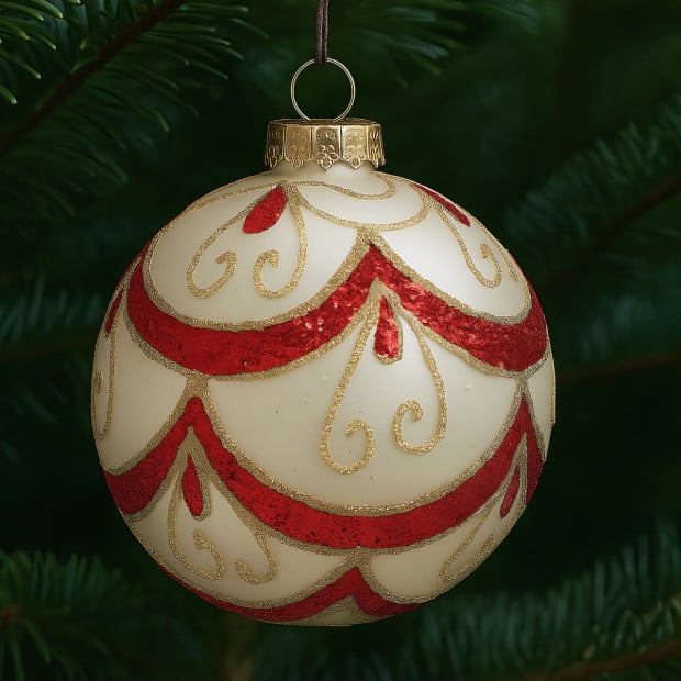 Christabelle White Glass Baubles 6Pcs with Red and Champagne Glitter Swirls Balls Christmas Tree Decoration Ornament Image 8
