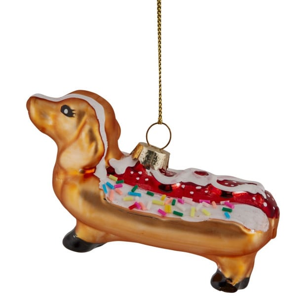 Christabelle Box of 6 Glass Sausage Dog Dachshund Hotdog Bauble Image 2