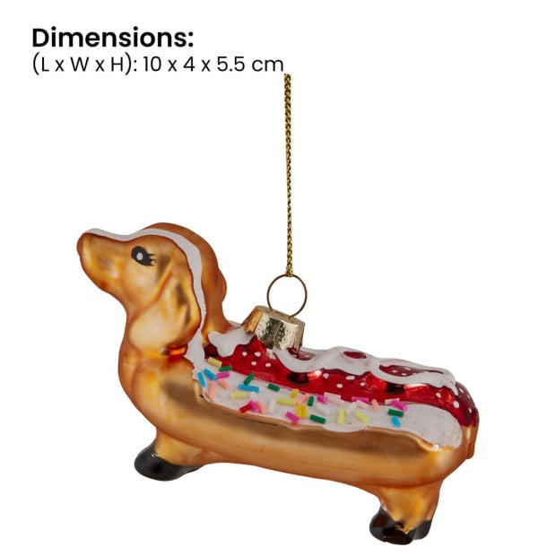Christabelle Box of 6 Glass Sausage Dog Dachshund Hotdog Bauble Image 3