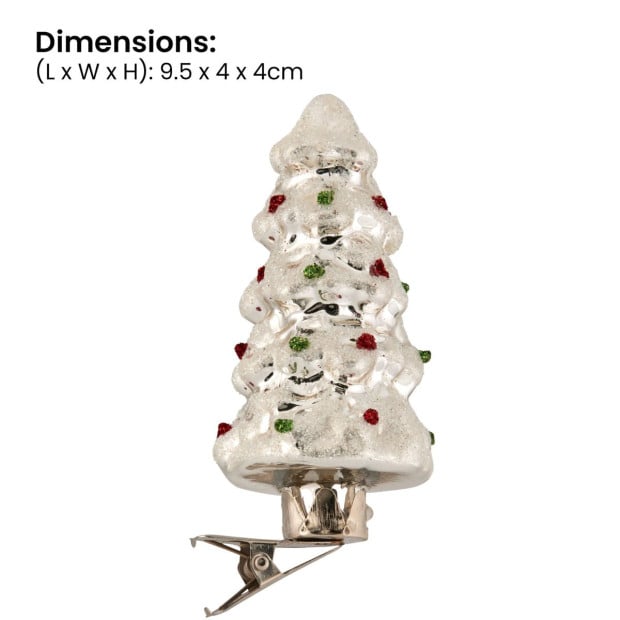 Christabelle Box of 6 Silver Glass Tree Ornaments with Glitter Image 3