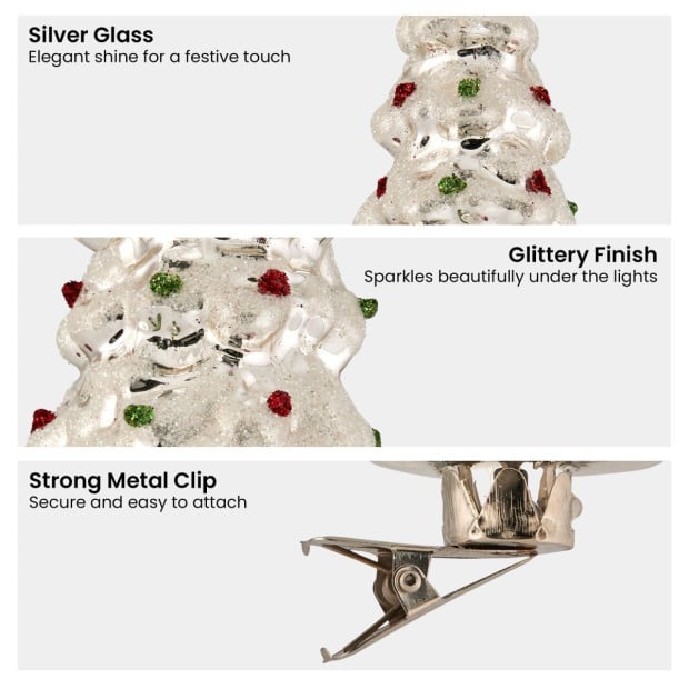 Christabelle Box of 6 Silver Glass Tree Ornaments with Glitter Image 4
