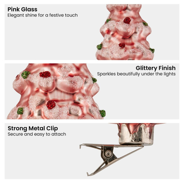 Christabelle Box of 6 Pink Glass Tree Ornaments with Glitter Image 4