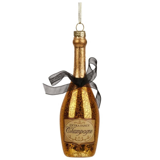 Christabelle Box of 6 Champagne Bottle Christmas Gold Glass Tree Decoration Image 2