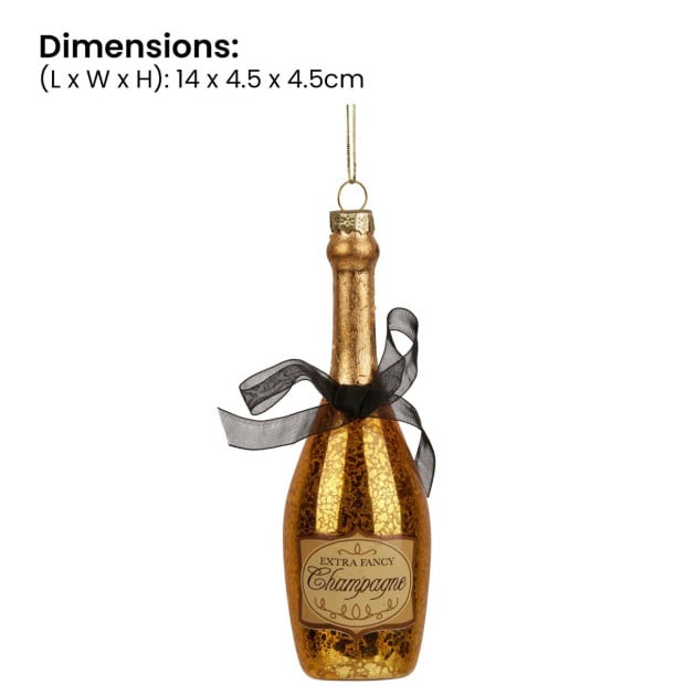 Christabelle Box of 6 Champagne Bottle Christmas Gold Glass Tree Decoration Image 3