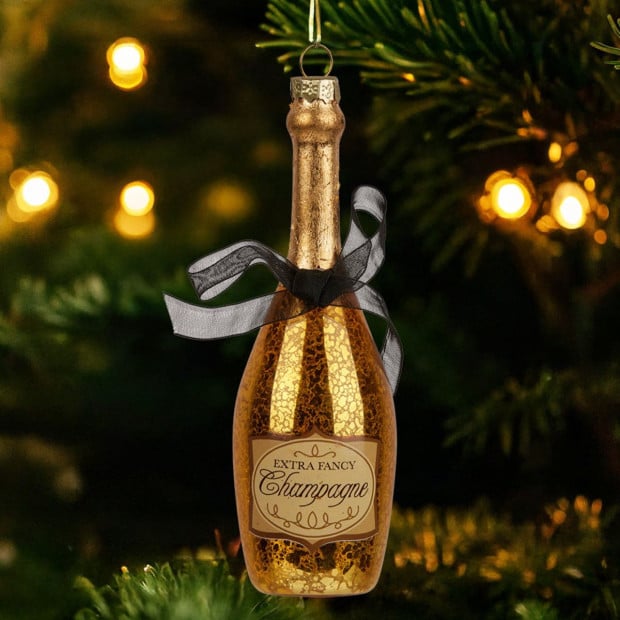 Christabelle Box of 6 Champagne Bottle Christmas Gold Glass Tree Decoration Image 5