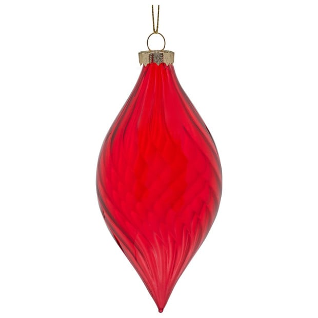 Christabelle Box of 6 Glossy Red Glass Teardrop Baubles with Swirl Pattern Image 2