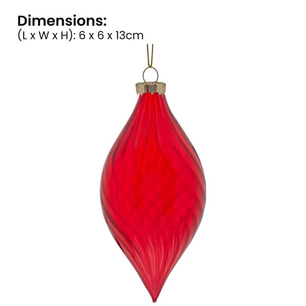 Christabelle Box of 6 Glossy Red Glass Teardrop Baubles with Swirl Pattern Image 3