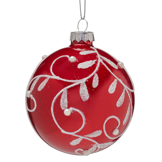 Christabelle Glossy Red Glass Baubles 6Pcs with Swirly Vine Pattern Balls Christmas Tree Decoration Ornament Image 4