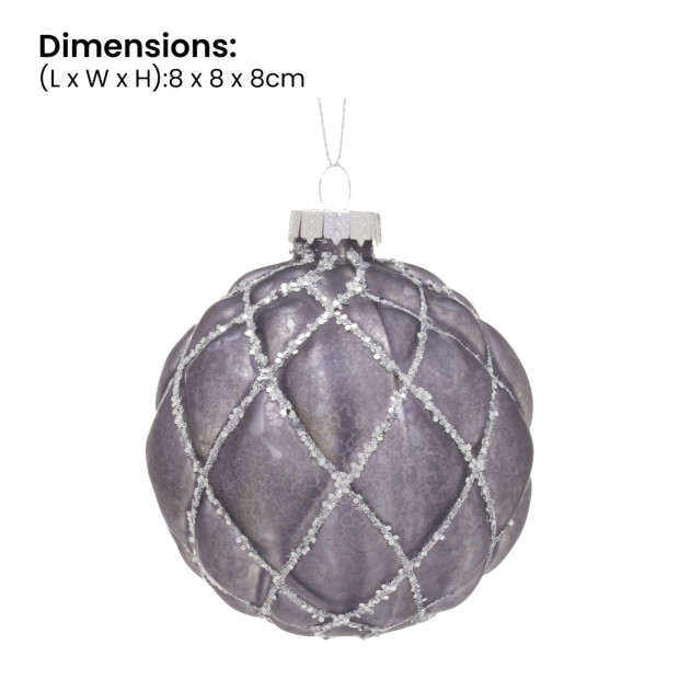 Christabelle Platinum Glass Baubles 6Pcs with Glittered Lattice Pattern Balls Christmas Tree Decoration Ornament Image 4