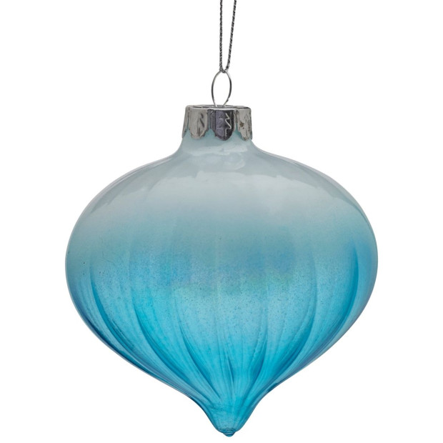 Christabelle Box of 6 Teal Ombre Glass Onion Baubles with Spiral Stripes Image 2