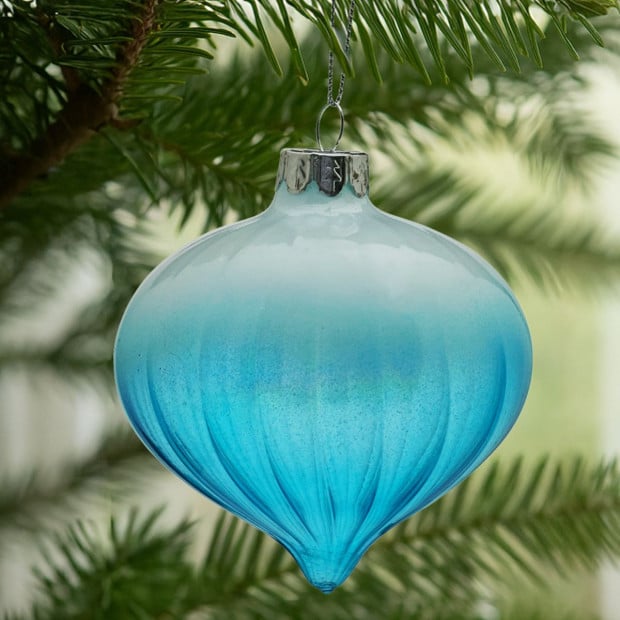 Christabelle Box of 6 Teal Ombre Glass Onion Baubles with Spiral Stripes Image 6