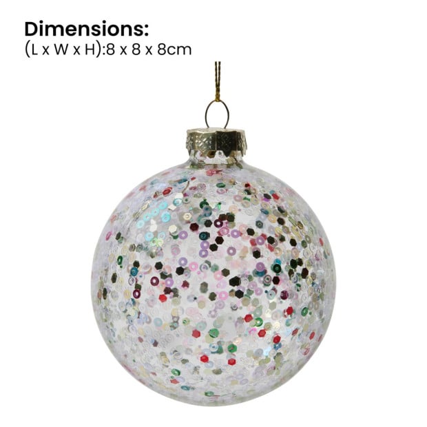 Christabelle Clear Glass Baubles 6Pcs with Colourful Sequins Balls Christmas Tree Decoration Ornament Image 4