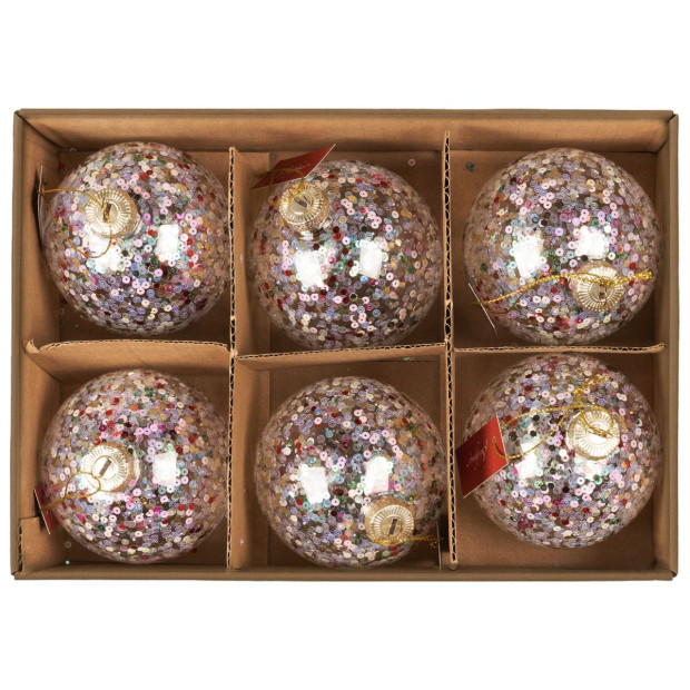 Christabelle Clear Glass Baubles 6Pcs with Colourful Sequins Balls Christmas Tree Decoration Ornament Image 6