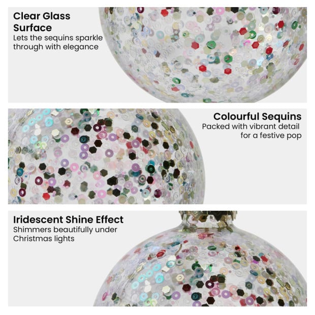 Christabelle Clear Glass Baubles 6Pcs with Colourful Sequins Balls Christmas Tree Decoration Ornament Image 7