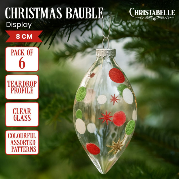 Christabelle Clear Glass Teardrop Baubles 6Pcs Balls Christmas Tree Decoration Ornament Image 3