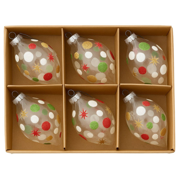 Christabelle Clear Glass Teardrop Baubles 6Pcs Balls Christmas Tree Decoration Ornament Image 6