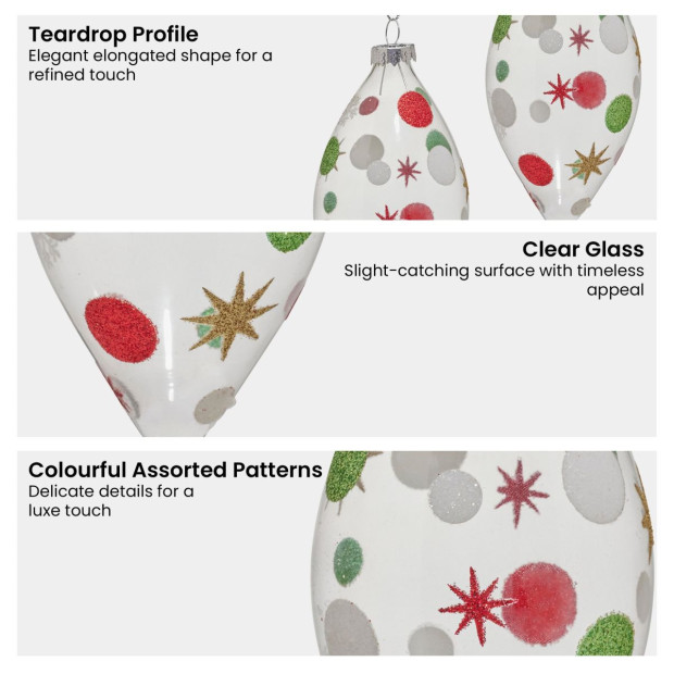 Christabelle Clear Glass Teardrop Baubles 6Pcs Balls Christmas Tree Decoration Ornament Image 7
