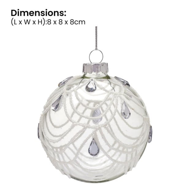 Christabelle Clear Glass Baubles 6Pcs with White Swirls & Teardrop Gems Balls Christmas Tree Decoration Ornament Image 4