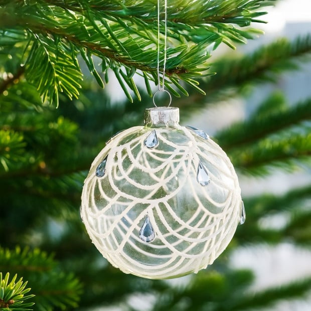 Christabelle Clear Glass Baubles 6Pcs with White Swirls & Teardrop Gems Balls Christmas Tree Decoration Ornament Image 2