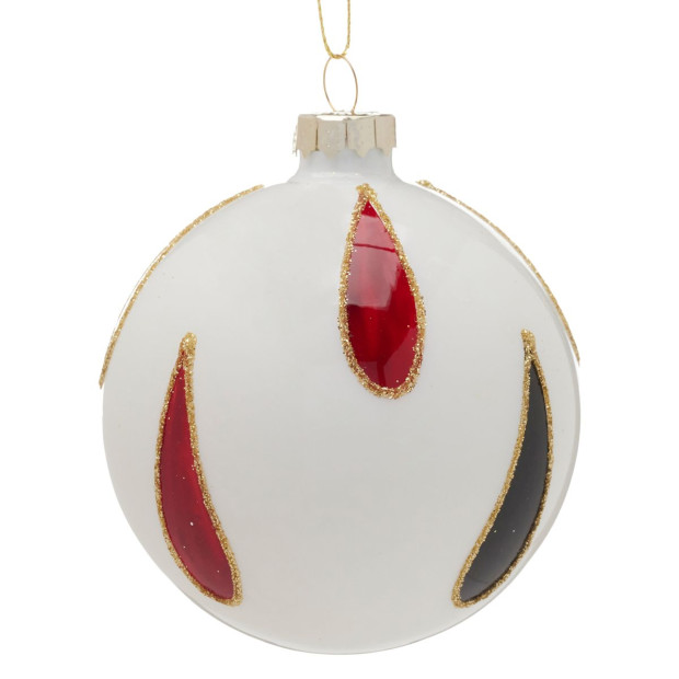 Christabelle White Glass Baubles 6Pcs with Red & Black Teardrops Balls Christmas Tree Decoration Ornament Image 2
