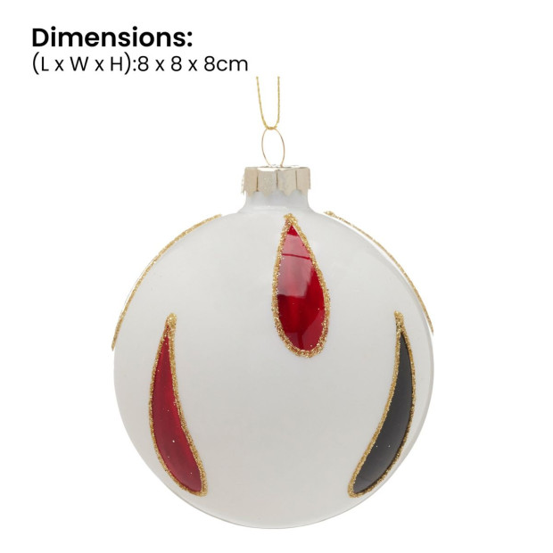 Christabelle White Glass Baubles 6Pcs with Red & Black Teardrops Balls Christmas Tree Decoration Ornament Image 4