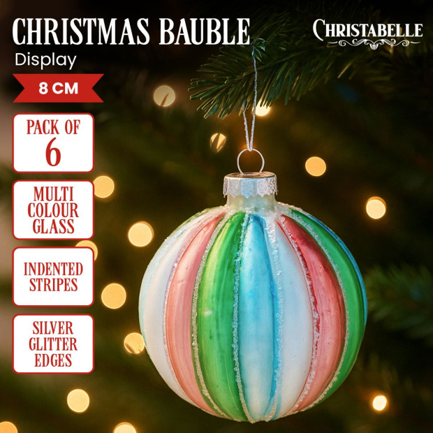 Christabelle Multi-Colour Glass Baubles 6Pcs Balls Christmas Tree Decoration Ornament Image 2