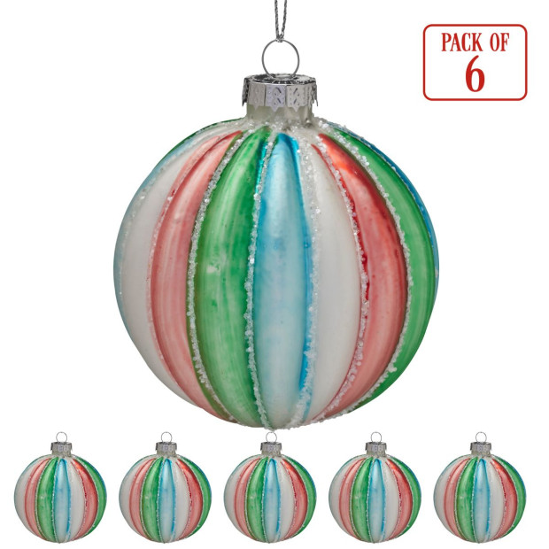 Christabelle Multi-Colour Glass Baubles 6Pcs Balls Christmas Tree Decoration Ornament Image 7