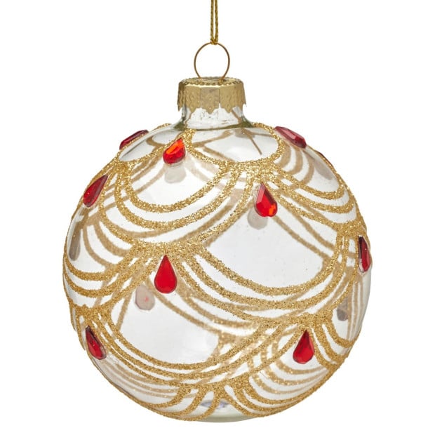 Christabelle Box of 6 Clear Glass Baubles with Gold Swirls and Jewels Image 2