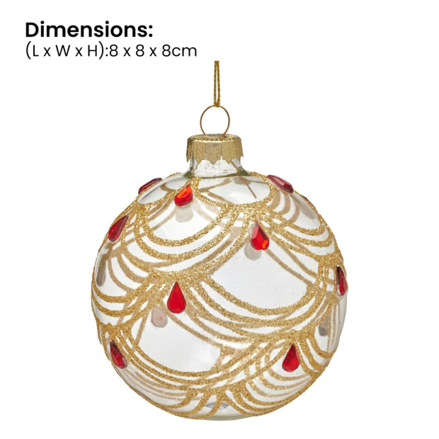 Christabelle Box of 6 Clear Glass Baubles with Gold Swirls and Jewels Image 3