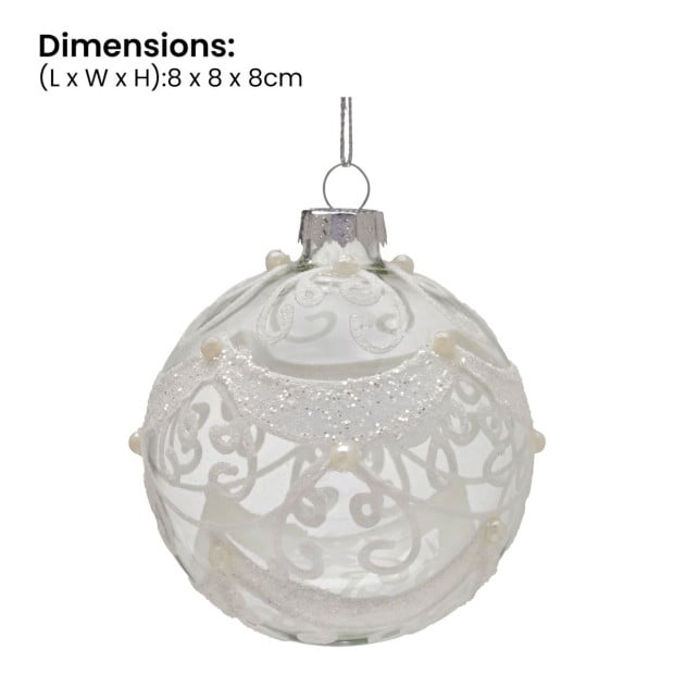 Christabelle Box of 6 Clear Glass Baubles with Glitter Swirls and Pearls Image 3