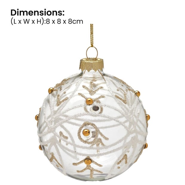 Christabelle Box of 6 Clear Glass Baubles with Glitter Swirls and Gold Pearls Image 3