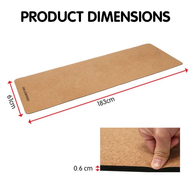 Powertrain Cork Yoga Mat with Carry Straps Home Gym Pilates - Plain Image 5