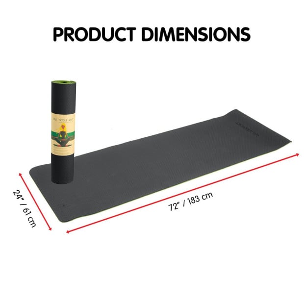 Powertrain TPE Pilates Exercise Yoga Mat 8mm - Black Green Image 7