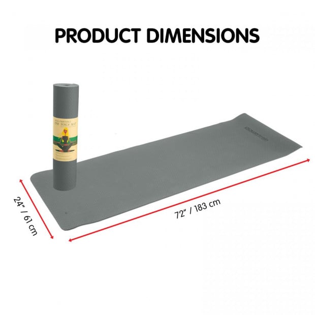 Powertrain TPE Yoga Pilates Exercise Mat 6mm - Light Grey Image 4