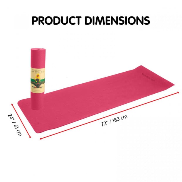 Powertrain TPE Yoga Pilates Exercise Mat 6mm - Rose Pink Image 2