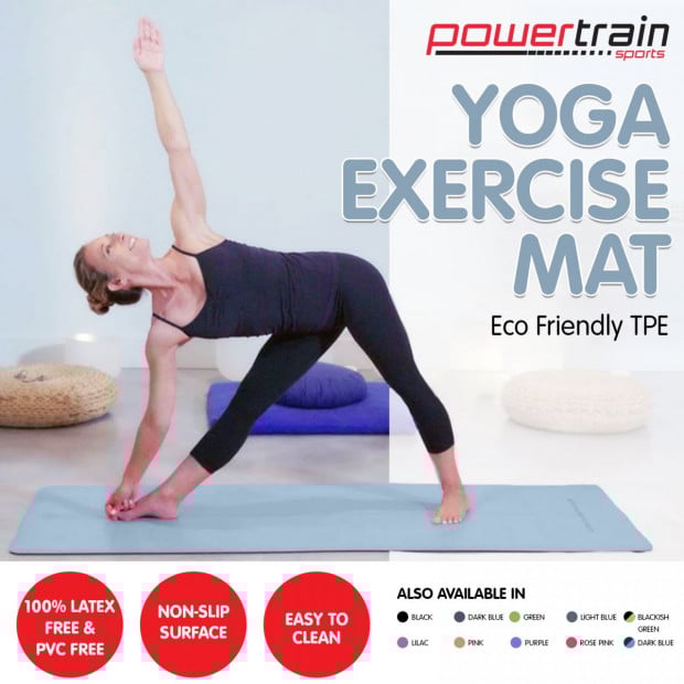 Powertrain TPE Yoga Pilates Exercise Mat 6mm - Sky Blue Image 2