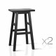 Set of 2 Wooden Back less Bar Stool - Black Image 1 thumbnail